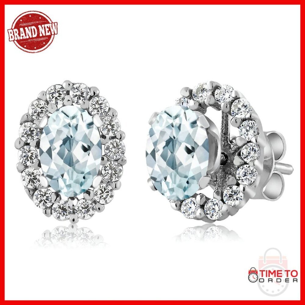 Sterling Silver Oval Gemstone Halo Earrings with Removable Jacket